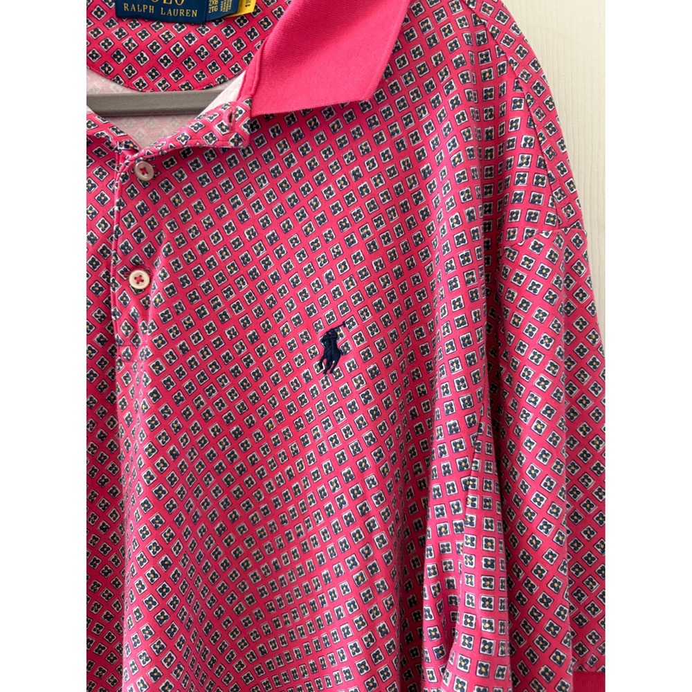 Polo‎ Ralph Lauren 2XB Polo Shirt Pink Geometric Print Short Sleeve Cotton Tall - Picture 3 of 8